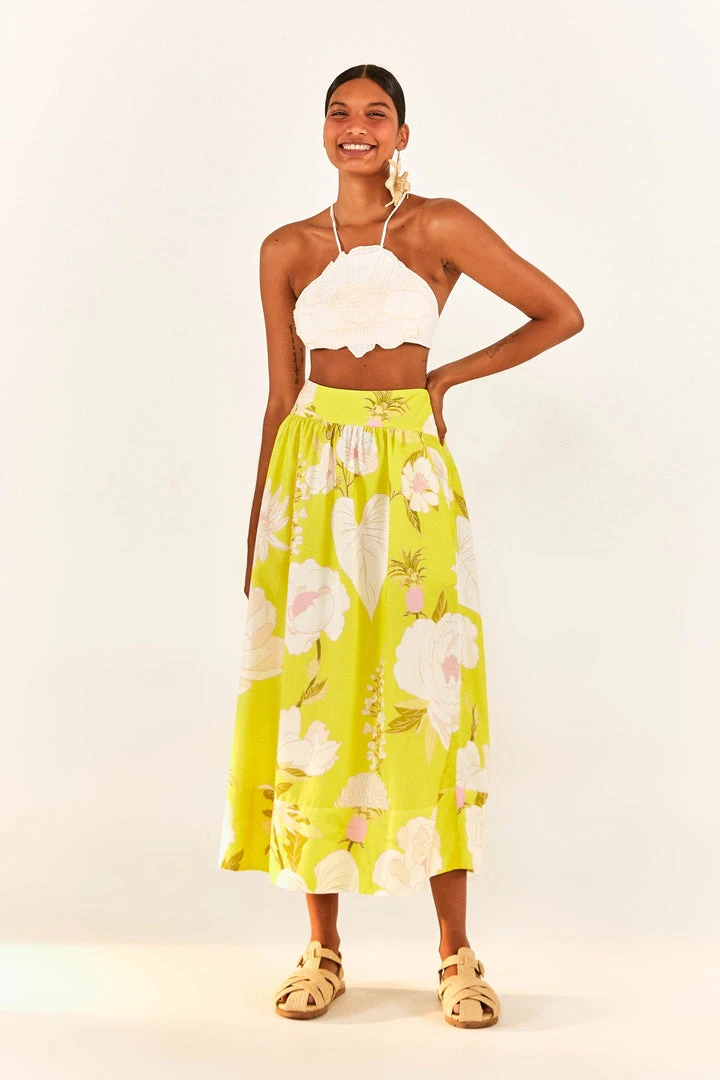FARM RIO New In Yellow Neon Garden Maxi Skirt 4 FARM RIO New In Yellow Neon Garden Maxi Skirt