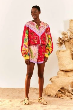 FARM RIO Mixed Scarves Drawstring Shorts