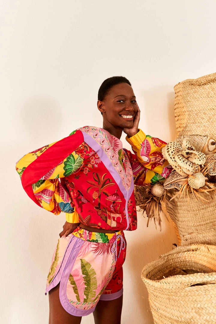 FARM RIO Mixed Scarves Drawstring Shorts 1 FARM RIO Mixed Scarves Drawstring Shorts