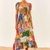 FARM RIO Sunny Mix Square Neck Midi Dress