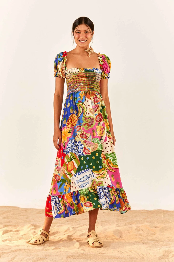 FARM RIO Sunny Mix Square Neck Midi Dress 1 FARM RIO Sunny Mix Square Neck Midi Dress