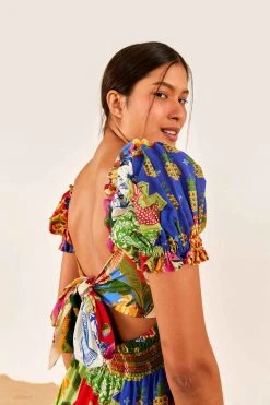 FARM RIO Sunny Mix Square Neck Midi Dress