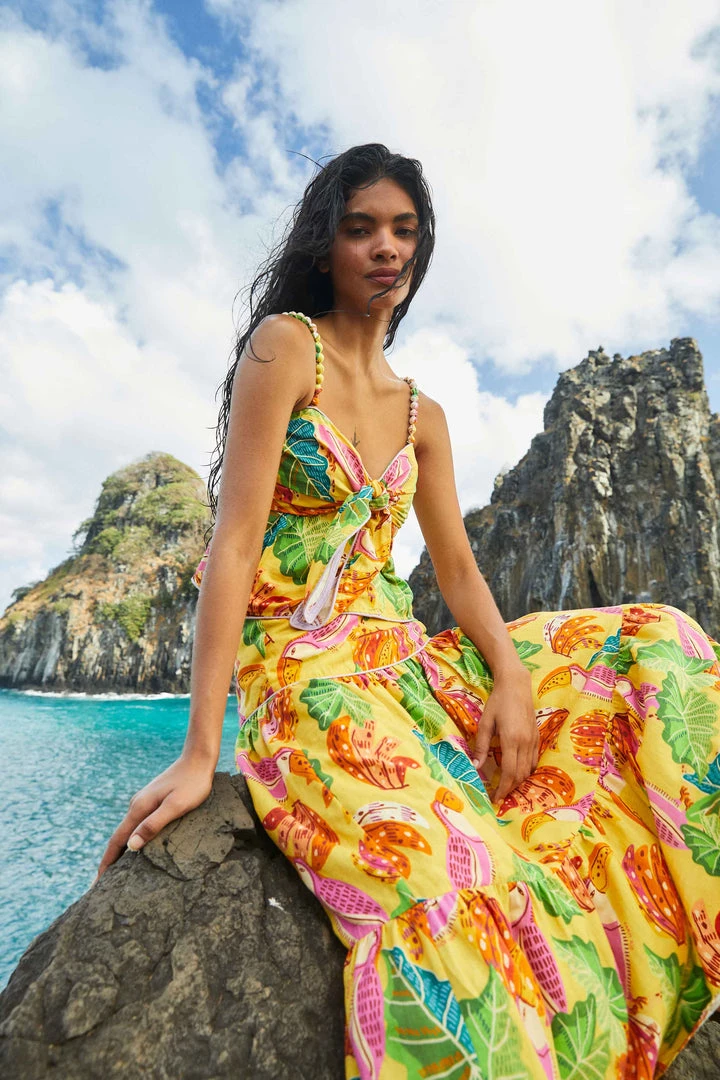 FARM RIO Yellow Beaks & Bananas Maxi Skirt New In 4 FARM RIO Yellow Beaks & Bananas Maxi Skirt New In