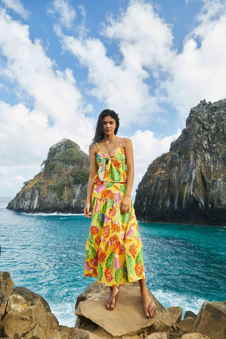 FARM RIO Yellow Beaks & Bananas Maxi Skirt New In 2 FARM RIO Yellow Beaks & Bananas Maxi Skirt New In