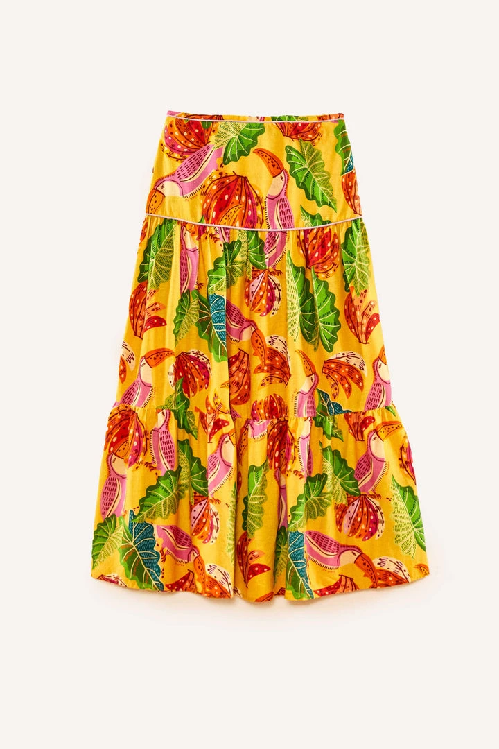 FARM RIO Yellow Beaks & Bananas Maxi Skirt New In 6 FARM RIO Yellow Beaks & Bananas Maxi Skirt New In