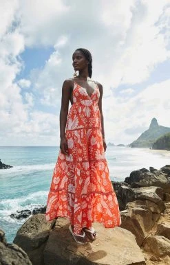 FARM RIO Orange Neon Jungle Maxi Dress New In