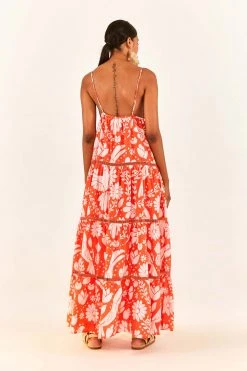 FARM RIO Orange Neon Jungle Maxi Dress New In