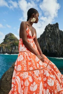 FARM RIO Orange Neon Jungle Maxi Dress New In 8 FARM RIO Orange Neon Jungle Maxi Dress New In