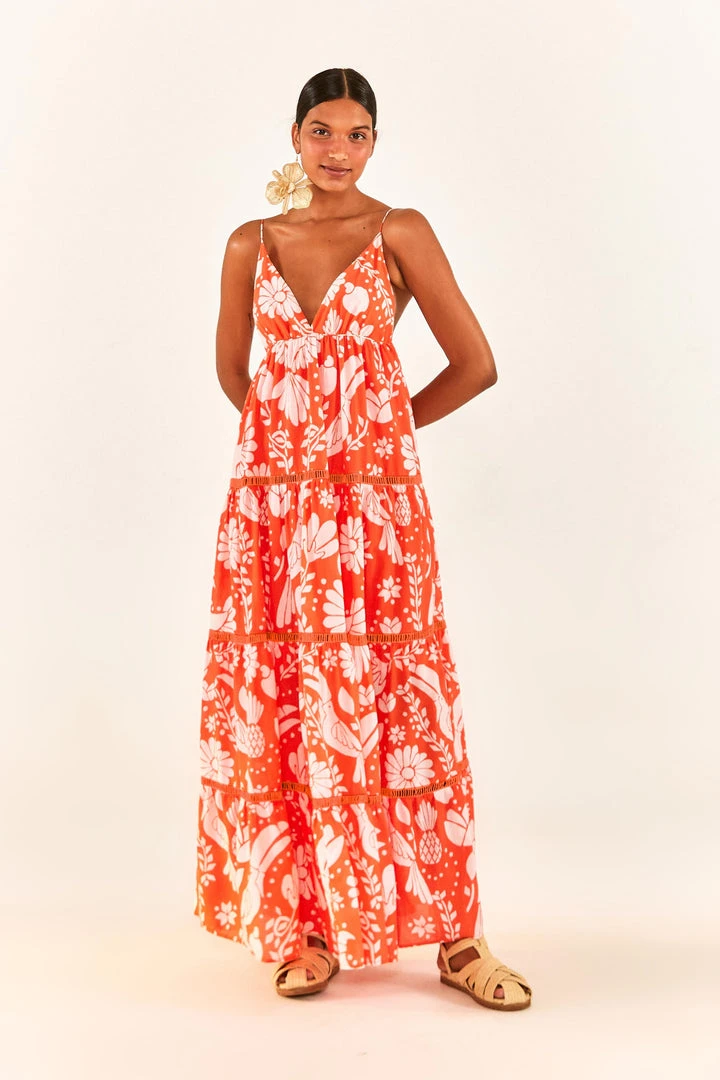 FARM RIO Orange Neon Jungle Maxi Dress New In 4 FARM RIO Orange Neon Jungle Maxi Dress New In
