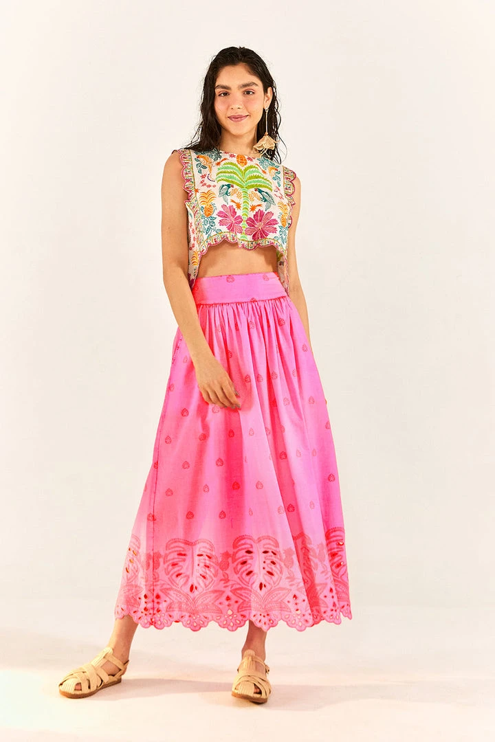 FARM RIO Neon Pink Richelieu Maxi Skirt New In 3 FARM RIO Neon Pink Richelieu Maxi Skirt New In
