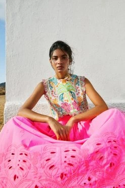 FARM RIO Neon Pink Richelieu Maxi Skirt New In