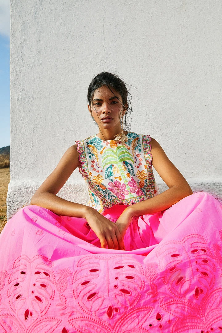 FARM RIO Neon Pink Richelieu Maxi Skirt New In 1 FARM RIO Neon Pink Richelieu Maxi Skirt New In