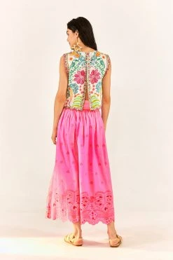 FARM RIO Neon Pink Richelieu Maxi Skirt New In