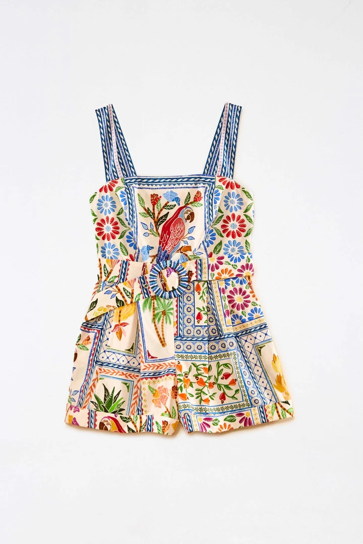 FARM RIO New In Tropical Tiles Sleeveless Romper 5 FARM RIO New In Tropical Tiles Sleeveless Romper