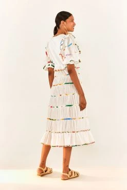 FARM RIO Mixed Off-White Prints Midi Dress New In