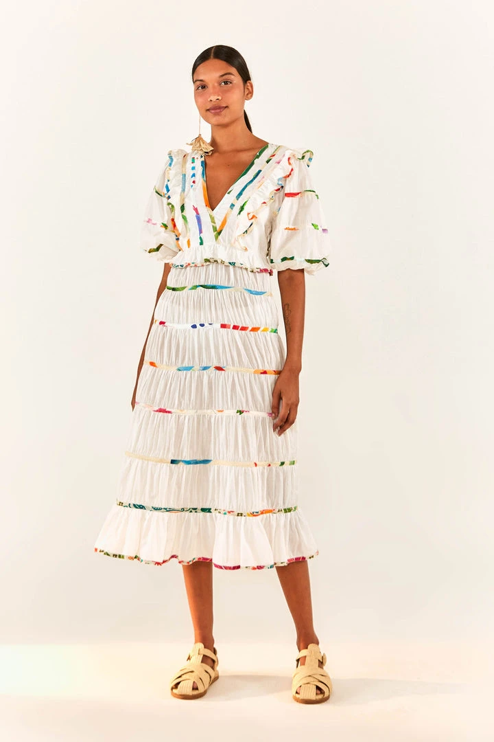 FARM RIO Mixed Off-White Prints Midi Dress New In 4 FARM RIO Mixed Off-White Prints Midi Dress New In