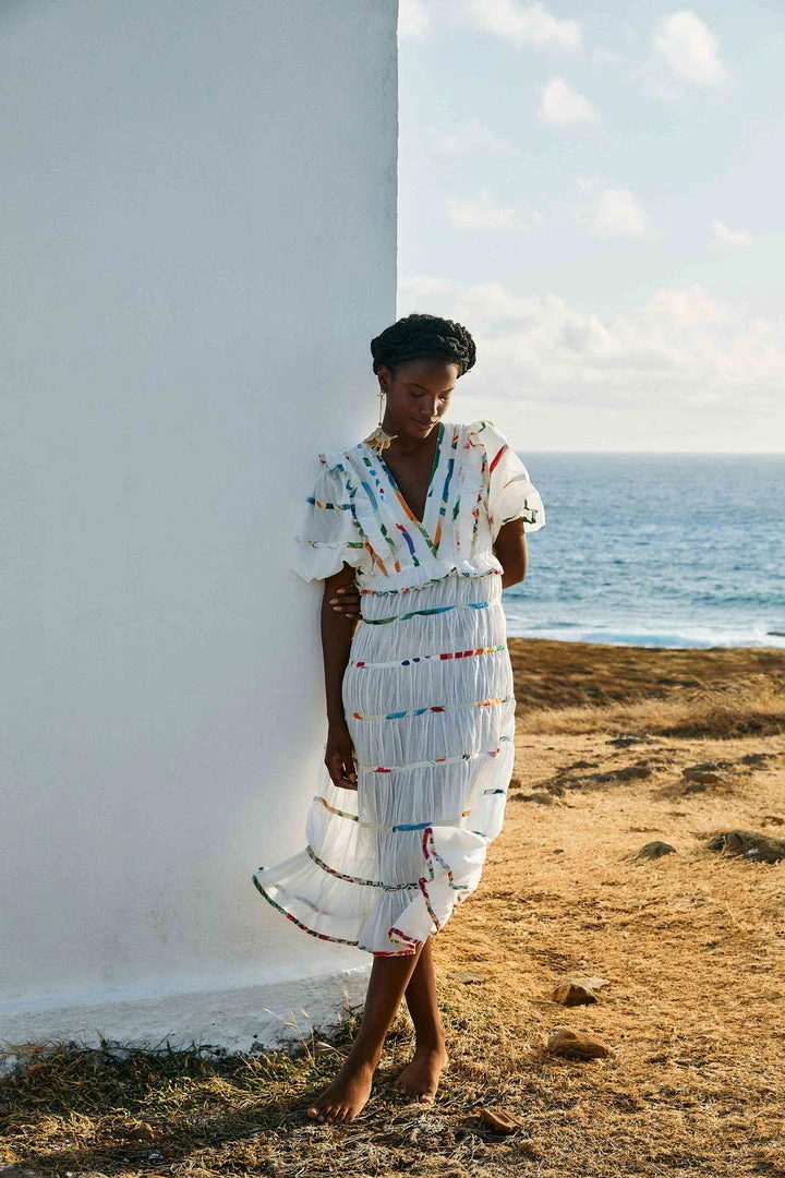 FARM RIO Mixed Off-White Prints Midi Dress New In 3 FARM RIO Mixed Off-White Prints Midi Dress New In