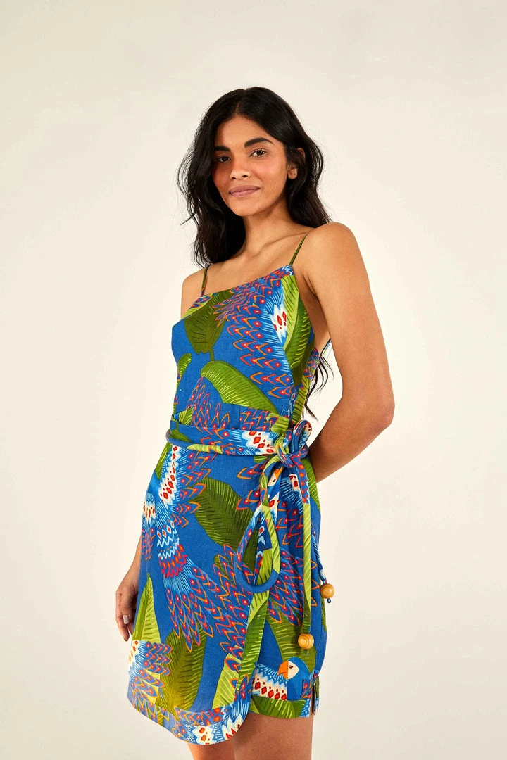 FARM RIO Blue Macaw Mini Wrap Dress 1 FARM RIO Blue Macaw Mini Wrap Dress