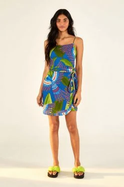 FARM RIO Blue Macaw Mini Wrap Dress 8 FARM RIO Blue Macaw Mini Wrap Dress