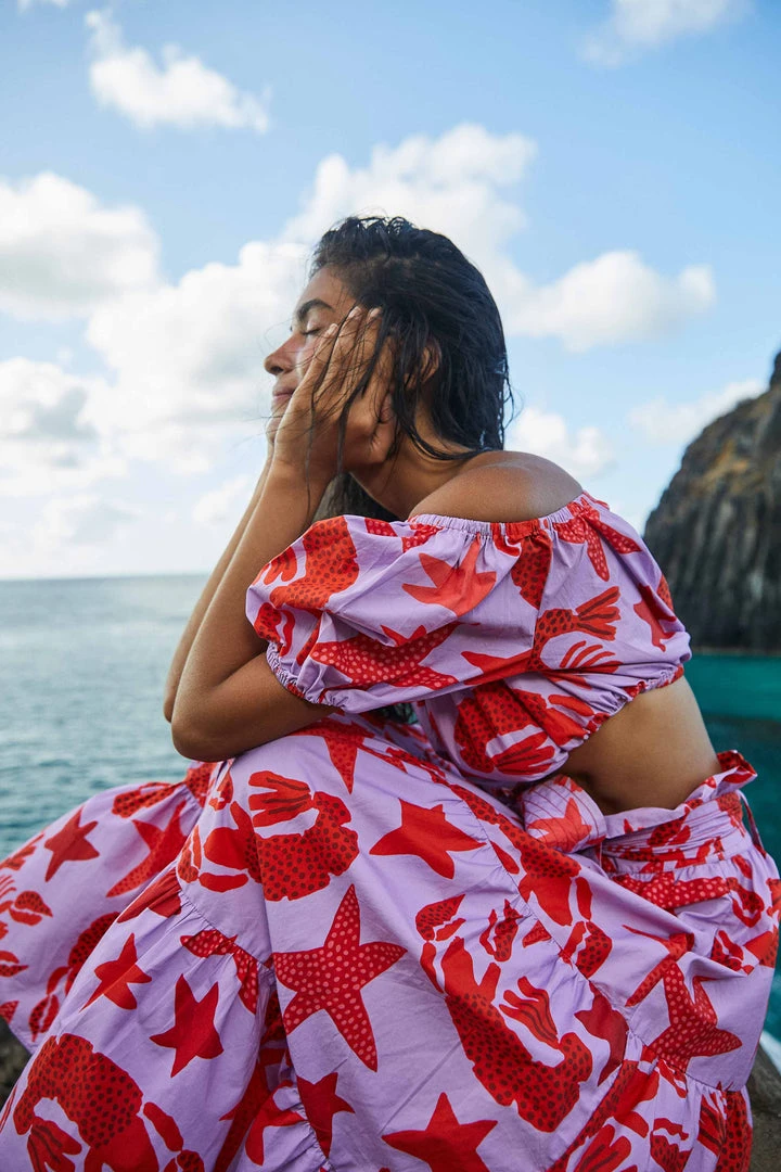 FARM RIO Lobster Sky Crop Top New In 3 FARM RIO Lobster Sky Crop Top New In