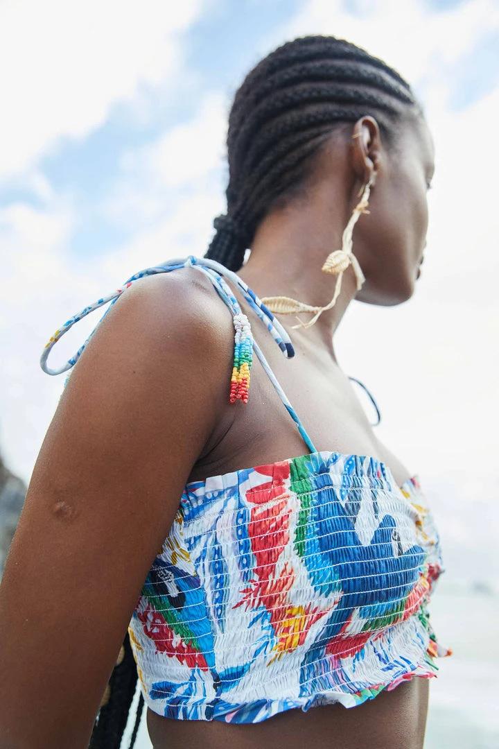 FARM RIO Macaw Wind Smocked Crop Top 1 FARM RIO Macaw Wind Smocked Crop Top