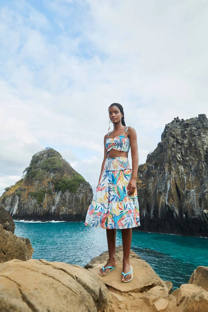 FARM RIO New In Macaw Wind Smocked Midi Skirt 4 FARM RIO New In Macaw Wind Smocked Midi Skirt