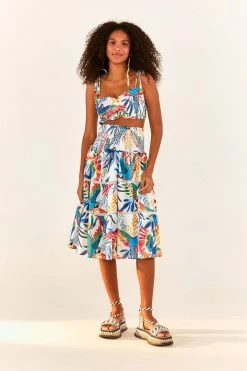 FARM RIO New In Macaw Wind Smocked Midi Skirt 11 FARM RIO New In Macaw Wind Smocked Midi Skirt
