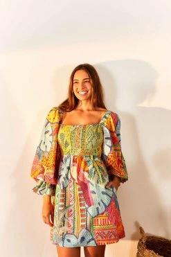 FARM RIO Summer Tapestry Square Neck Mini Dress