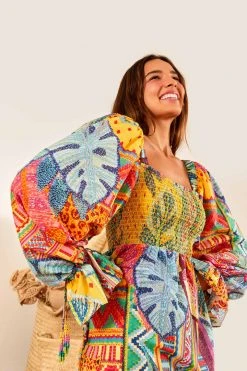 FARM RIO Summer Tapestry Square Neck Mini Dress