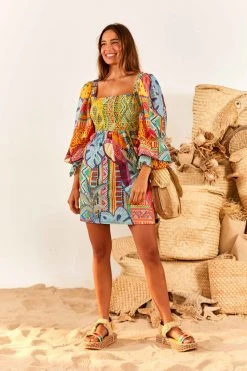 FARM RIO Summer Tapestry Square Neck Mini Dress