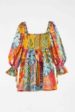 FARM RIO Summer Tapestry Square Neck Mini Dress