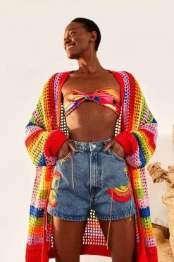 FARM RIO New In Colorful Birds Denim Shorts