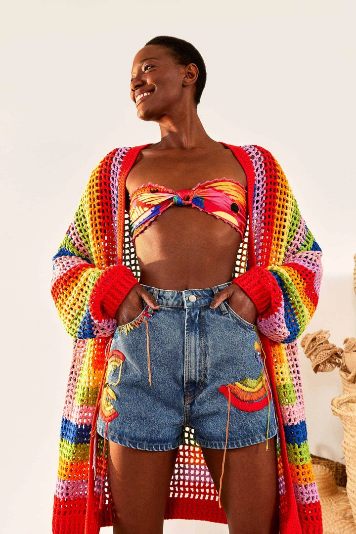 FARM RIO New In Colorful Birds Denim Shorts FARM RIO New In Colorful Birds Denim Shorts