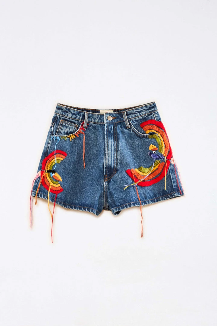 FARM RIO New In Colorful Birds Denim Shorts FARM RIO New In Colorful Birds Denim Shorts