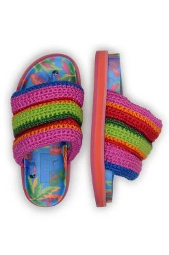 FARM RIO Accessories Blue Macaw Crochet Anatomic Slide Sandal 6 FARM RIO Accessories Blue Macaw Crochet Anatomic Slide Sandal