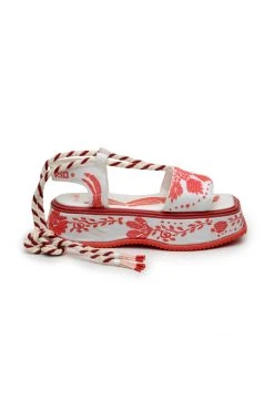 FARM RIO RED EMBROIDERY FLATFORM SANDAL New In