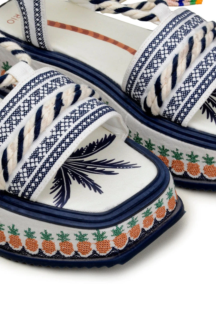 FARM RIO Blue Embroidery Flatform Sandal Most Loved 2 FARM RIO Blue Embroidery Flatform Sandal Most Loved
