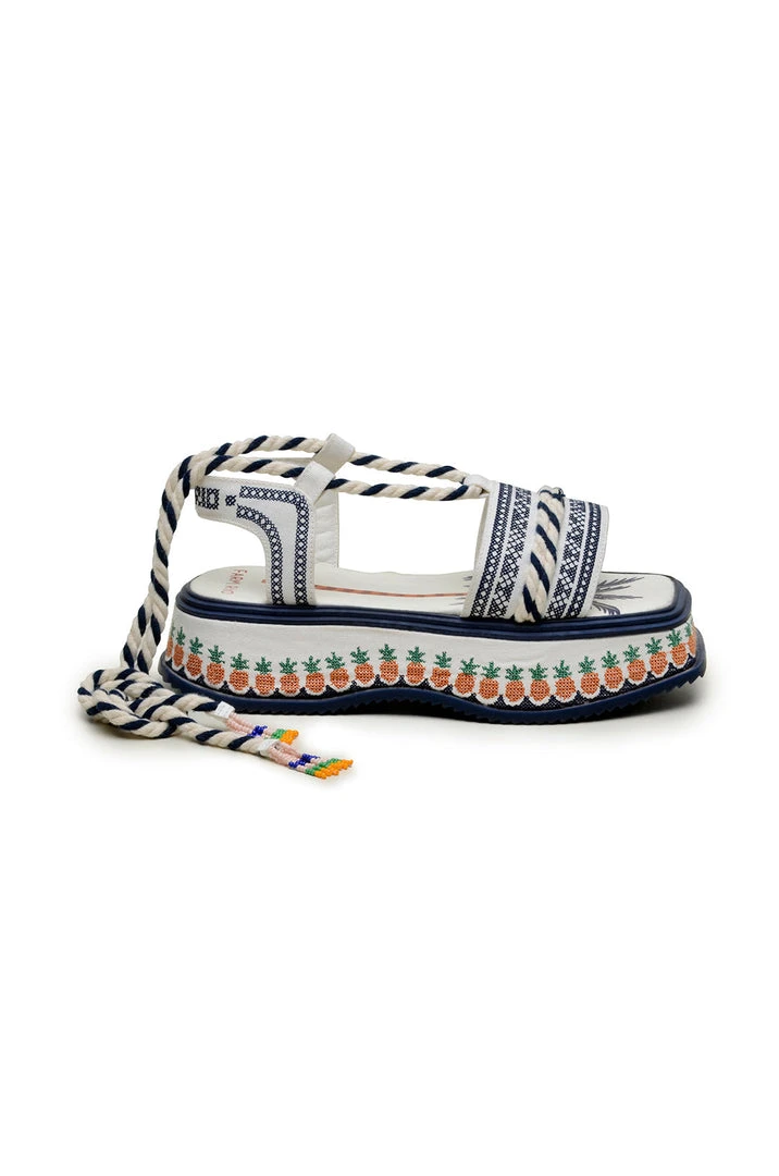 FARM RIO Blue Embroidery Flatform Sandal Most Loved 4 FARM RIO Blue Embroidery Flatform Sandal Most Loved