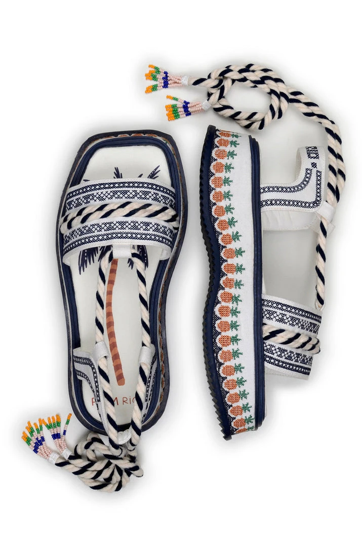 FARM RIO Blue Embroidery Flatform Sandal Most Loved 3 FARM RIO Blue Embroidery Flatform Sandal Most Loved