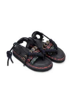 FARM RIO BLACK ROPE TIE FLATFORM SANDAL New In
