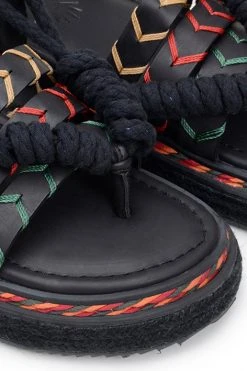 FARM RIO BLACK ROPE TIE FLATFORM SANDAL New In