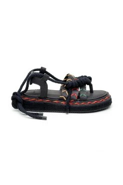 FARM RIO BLACK ROPE TIE FLATFORM SANDAL New In
