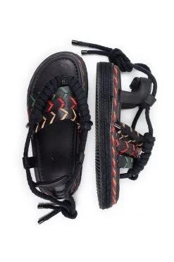 FARM RIO BLACK ROPE TIE FLATFORM SANDAL New In