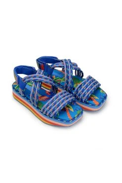 FARM RIO BLUE MACAW PLATFORM SANDAL New In