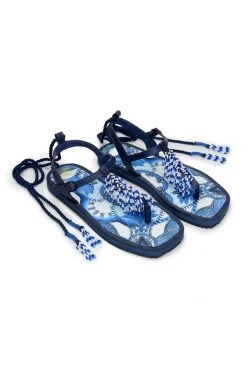 FARM RIO BLUE TILE BEADED FLAT SANDALS