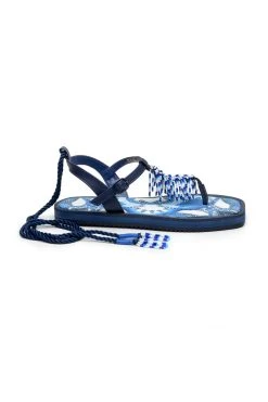 FARM RIO BLUE TILE BEADED FLAT SANDALS