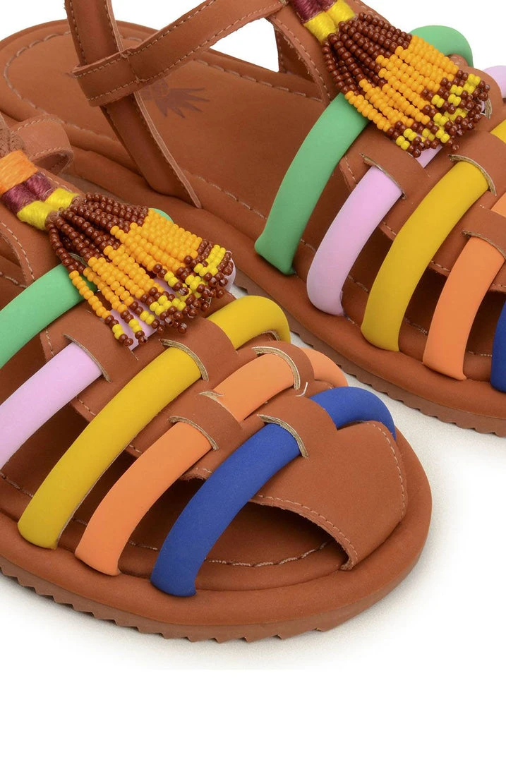 FARM RIO CARAMEL BEADED RAINBOW TUBE STRAP SANDAL 2 FARM RIO CARAMEL BEADED RAINBOW TUBE STRAP SANDAL