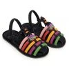FARM RIO BLACK BEADED RAINBOW TUBE STRAP SANDAL