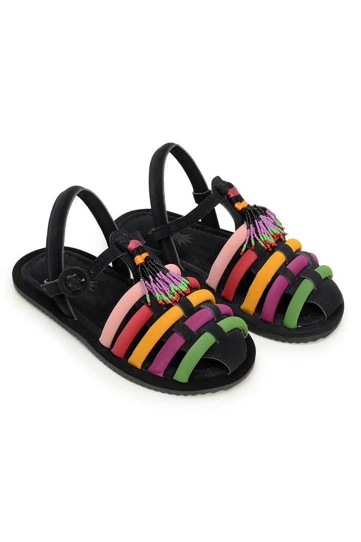 FARM RIO BLACK BEADED RAINBOW TUBE STRAP SANDAL 1 FARM RIO BLACK BEADED RAINBOW TUBE STRAP SANDAL