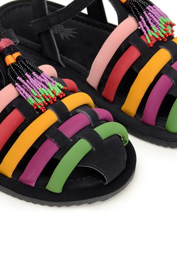 FARM RIO BLACK BEADED RAINBOW TUBE STRAP SANDAL 2 FARM RIO BLACK BEADED RAINBOW TUBE STRAP SANDAL